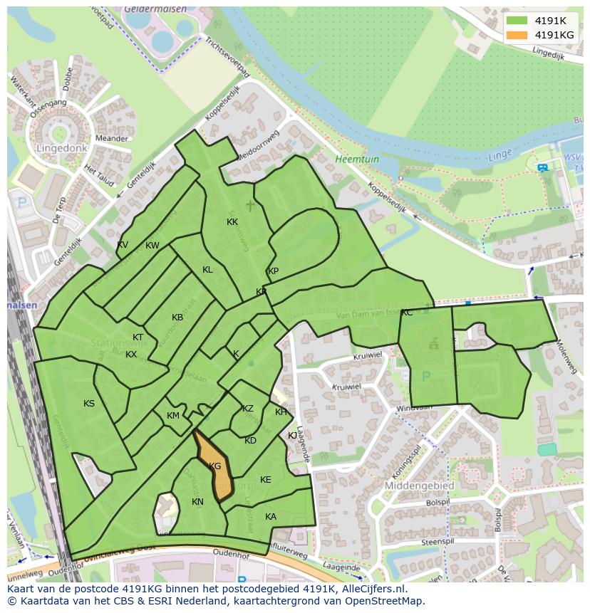Afbeelding van het postcodegebied 4191 KG op de kaart.