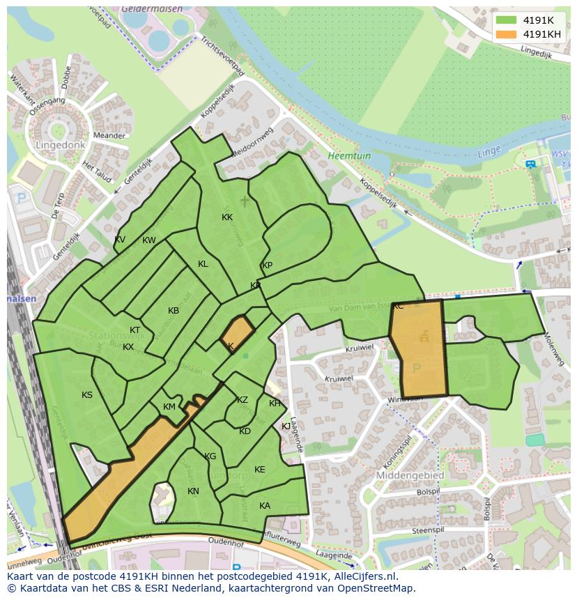 Afbeelding van het postcodegebied 4191 KH op de kaart.