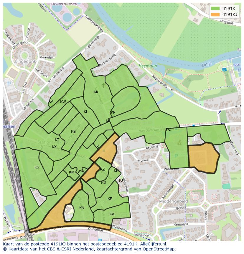 Afbeelding van het postcodegebied 4191 KJ op de kaart.