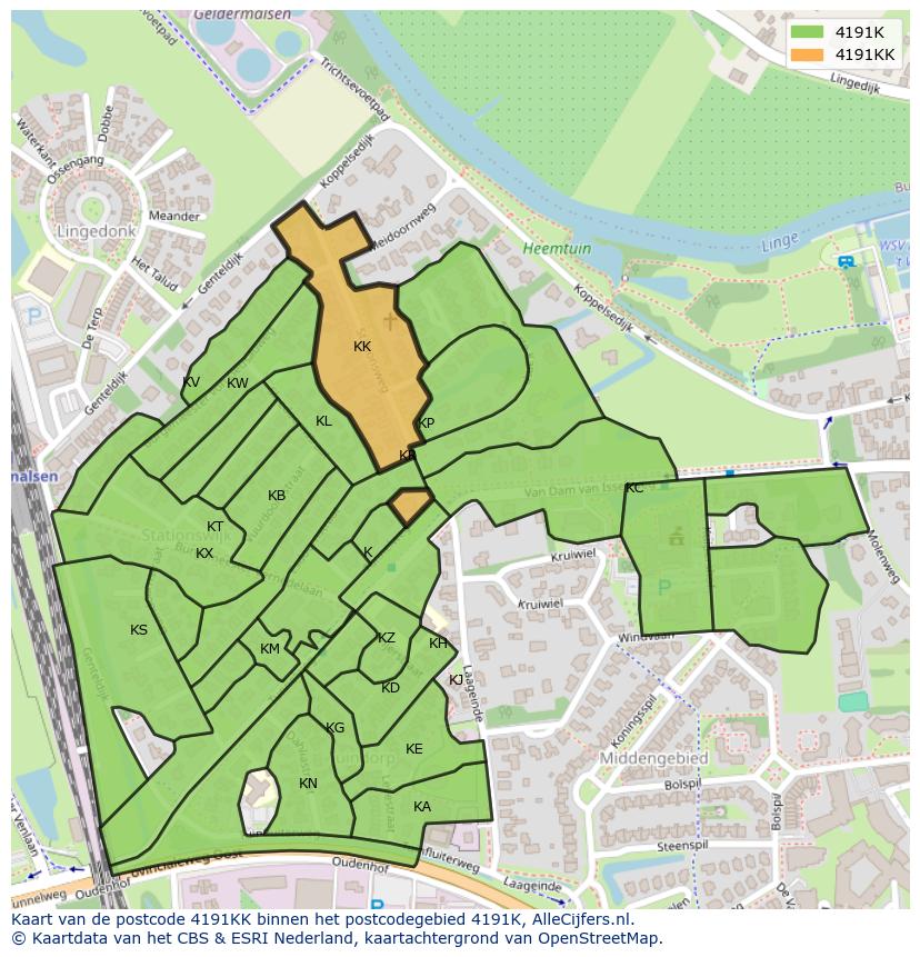 Afbeelding van het postcodegebied 4191 KK op de kaart.