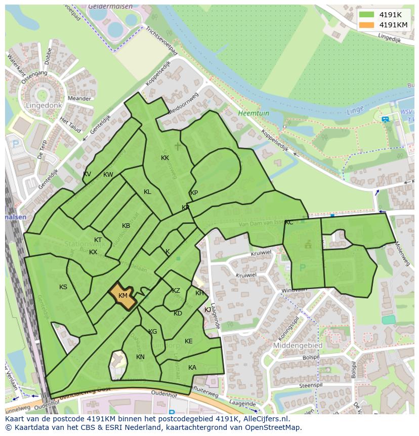 Afbeelding van het postcodegebied 4191 KM op de kaart.