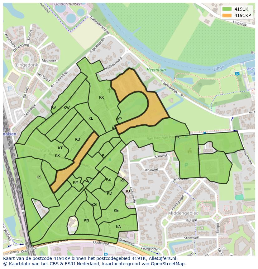 Afbeelding van het postcodegebied 4191 KP op de kaart.