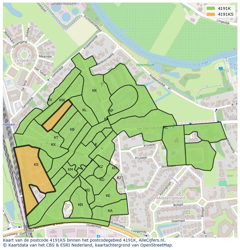 Afbeelding van het postcodegebied 4191 KS op de kaart.