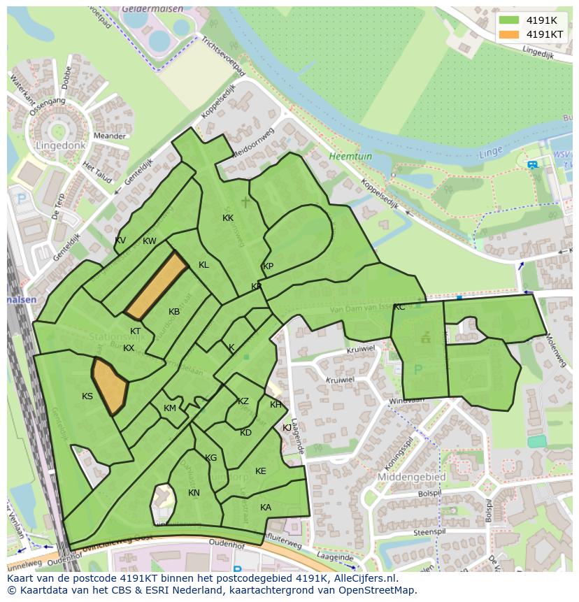 Afbeelding van het postcodegebied 4191 KT op de kaart.