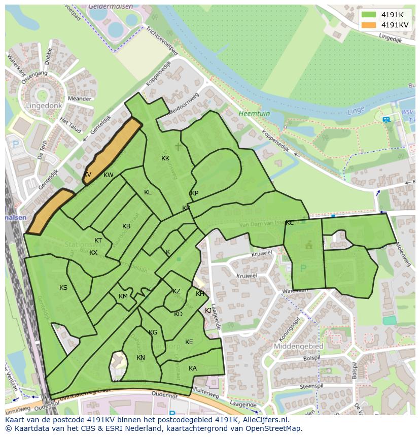 Afbeelding van het postcodegebied 4191 KV op de kaart.