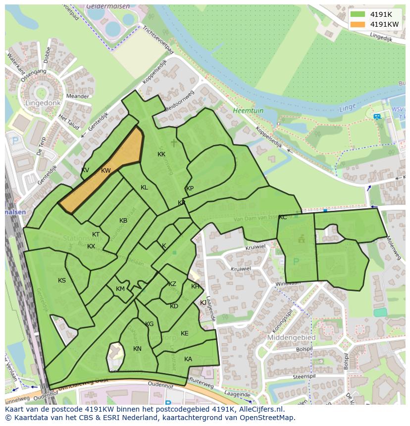 Afbeelding van het postcodegebied 4191 KW op de kaart.