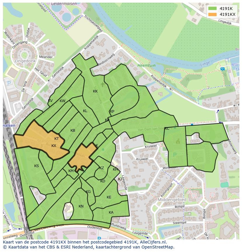 Afbeelding van het postcodegebied 4191 KX op de kaart.