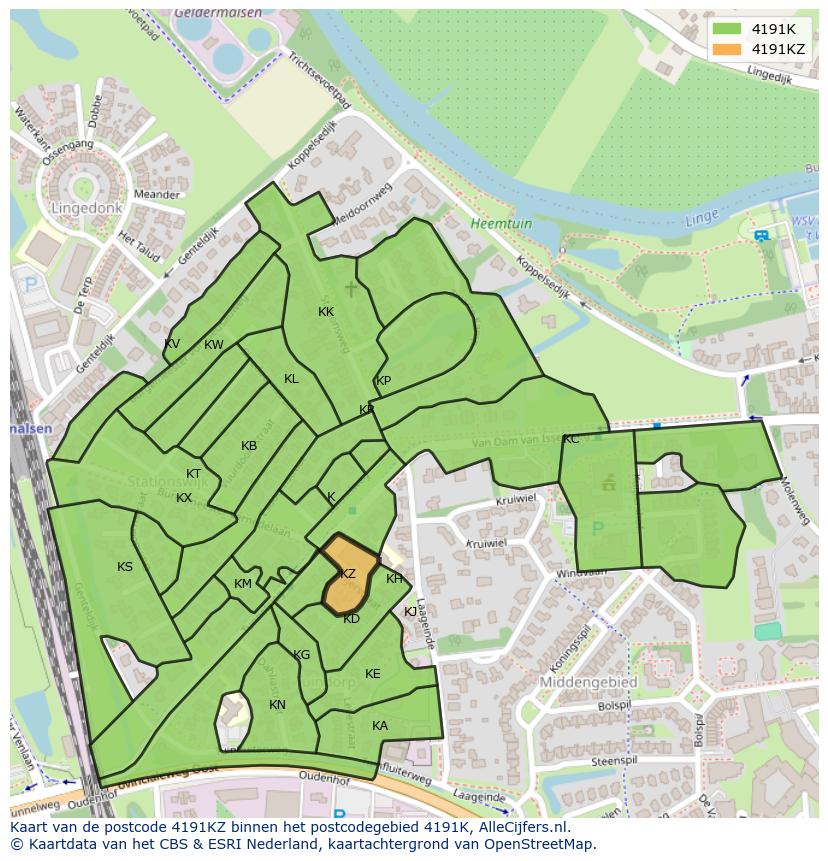 Afbeelding van het postcodegebied 4191 KZ op de kaart.