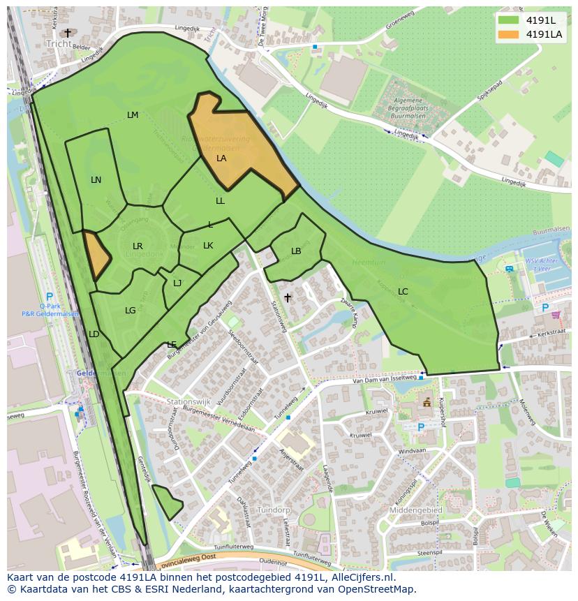 Afbeelding van het postcodegebied 4191 LA op de kaart.