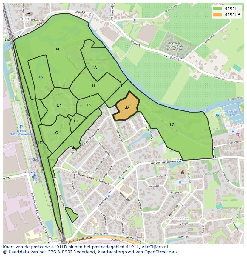 Afbeelding van het postcodegebied 4191 LB op de kaart.