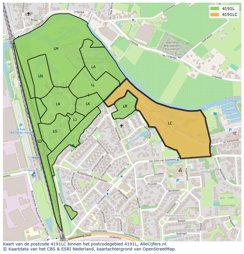 Afbeelding van het postcodegebied 4191 LC op de kaart.