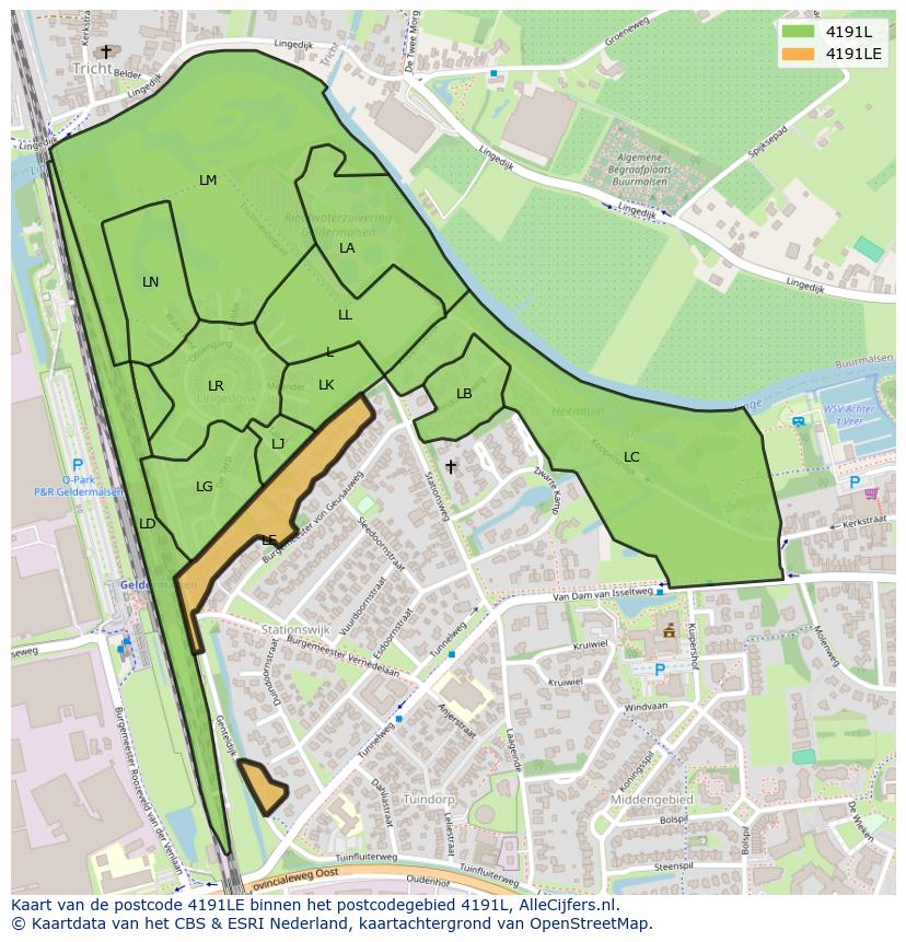 Afbeelding van het postcodegebied 4191 LE op de kaart.