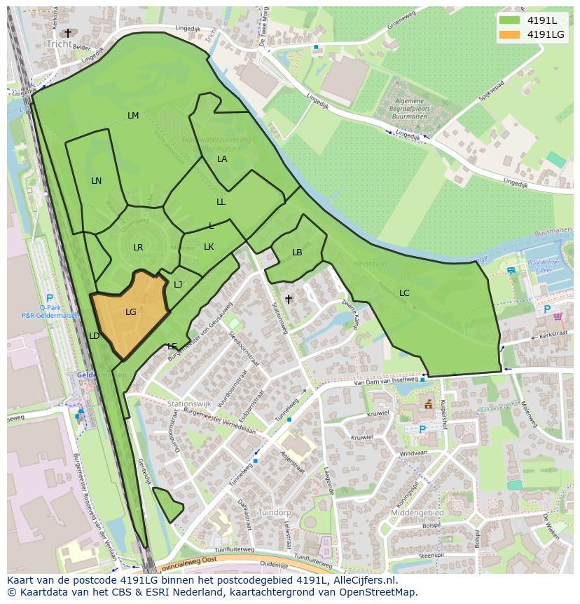 Afbeelding van het postcodegebied 4191 LG op de kaart.