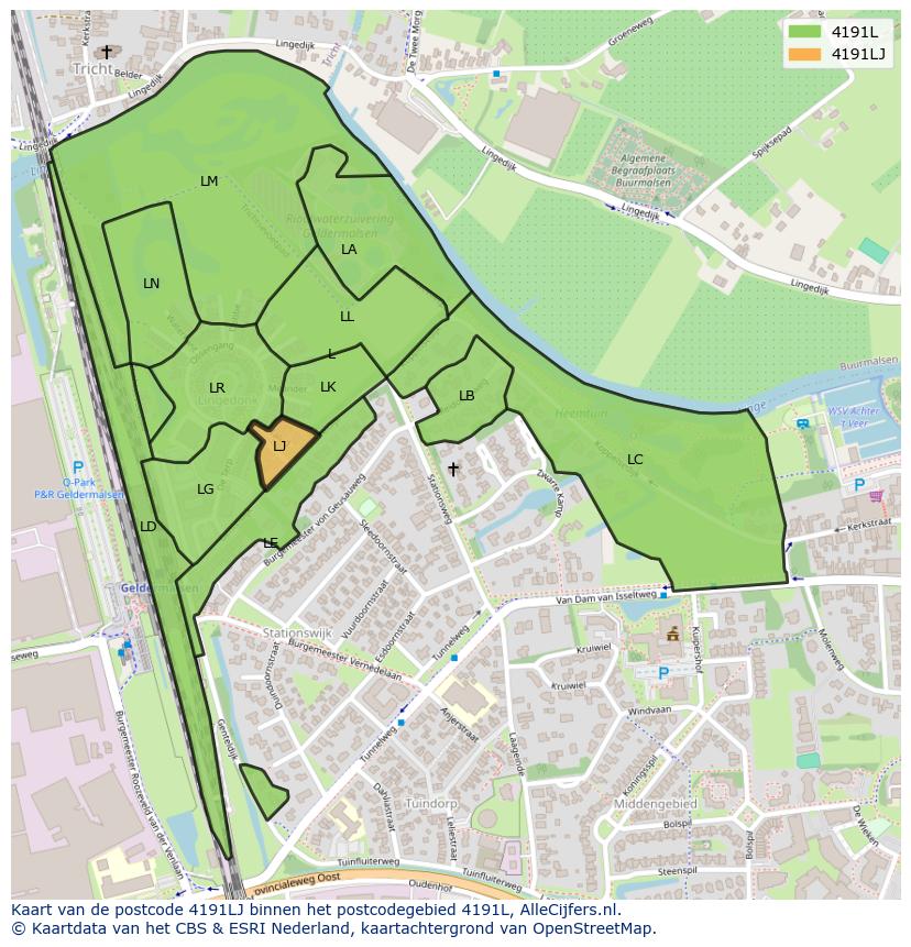 Afbeelding van het postcodegebied 4191 LJ op de kaart.