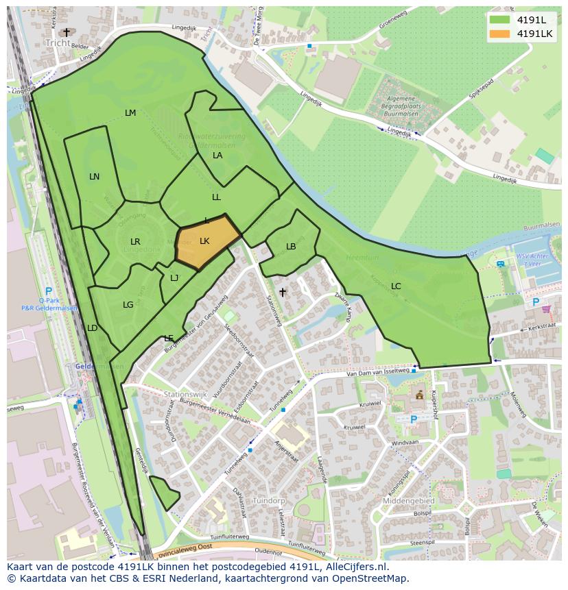 Afbeelding van het postcodegebied 4191 LK op de kaart.