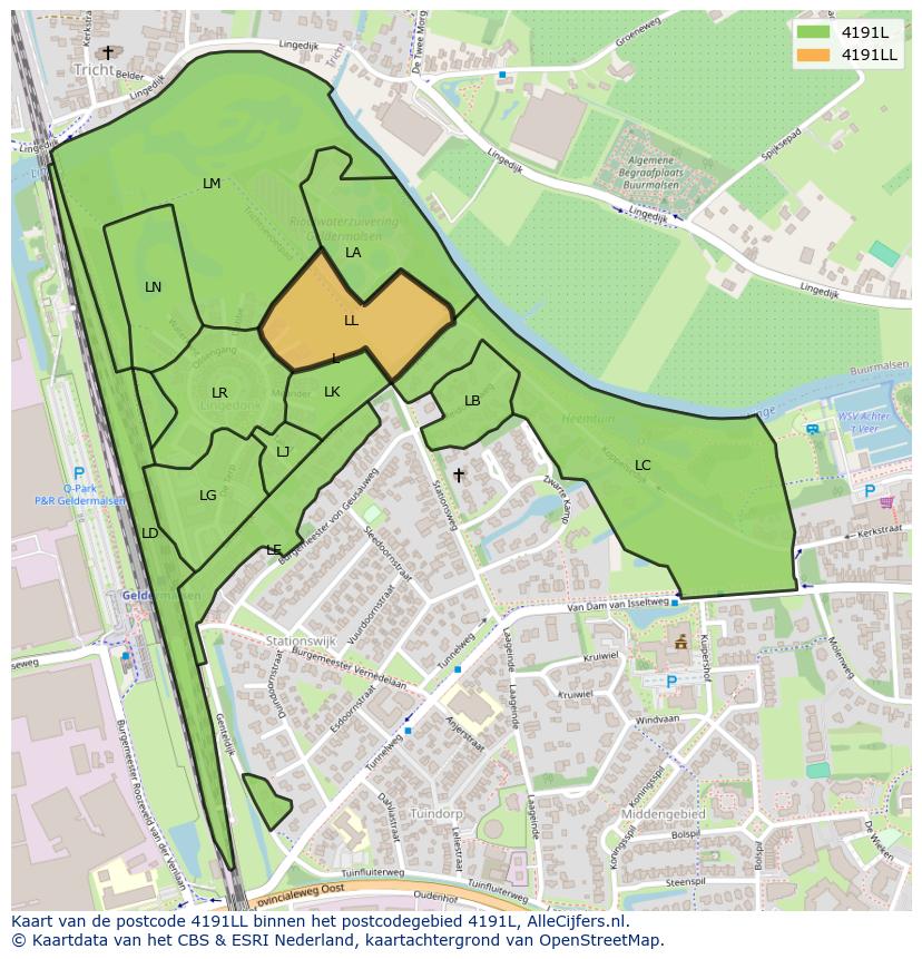 Afbeelding van het postcodegebied 4191 LL op de kaart.