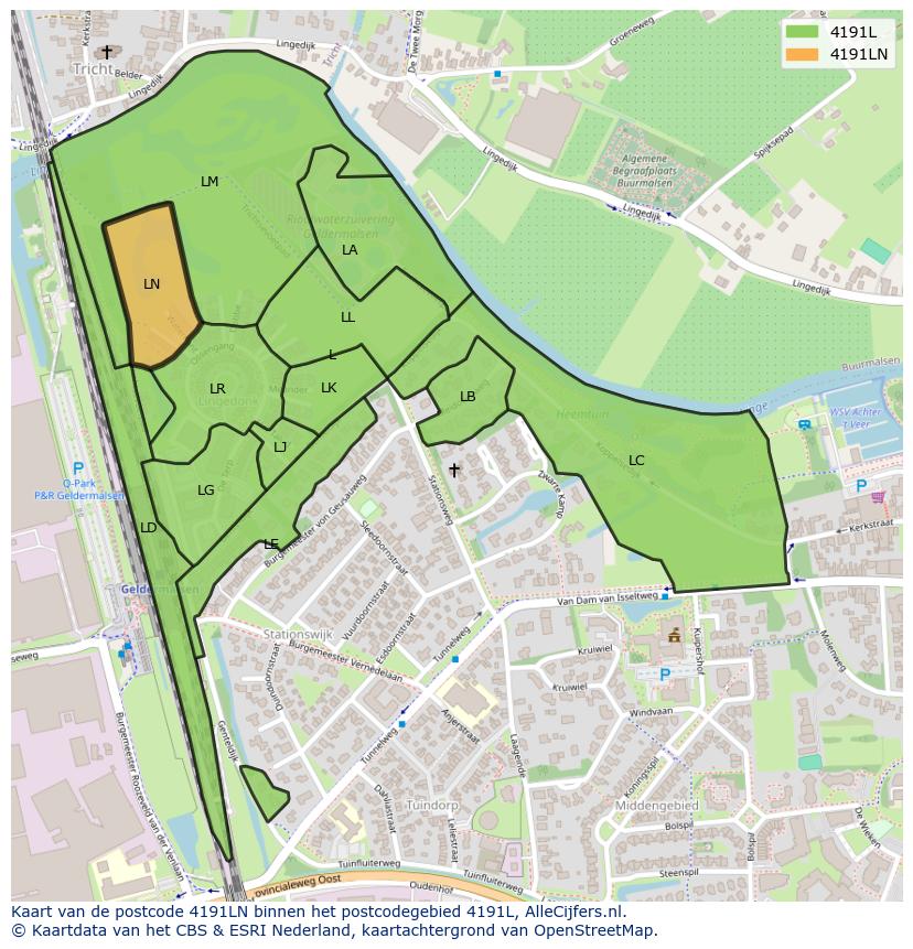 Afbeelding van het postcodegebied 4191 LN op de kaart.