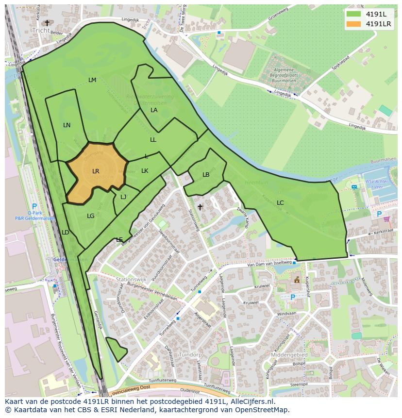 Afbeelding van het postcodegebied 4191 LR op de kaart.