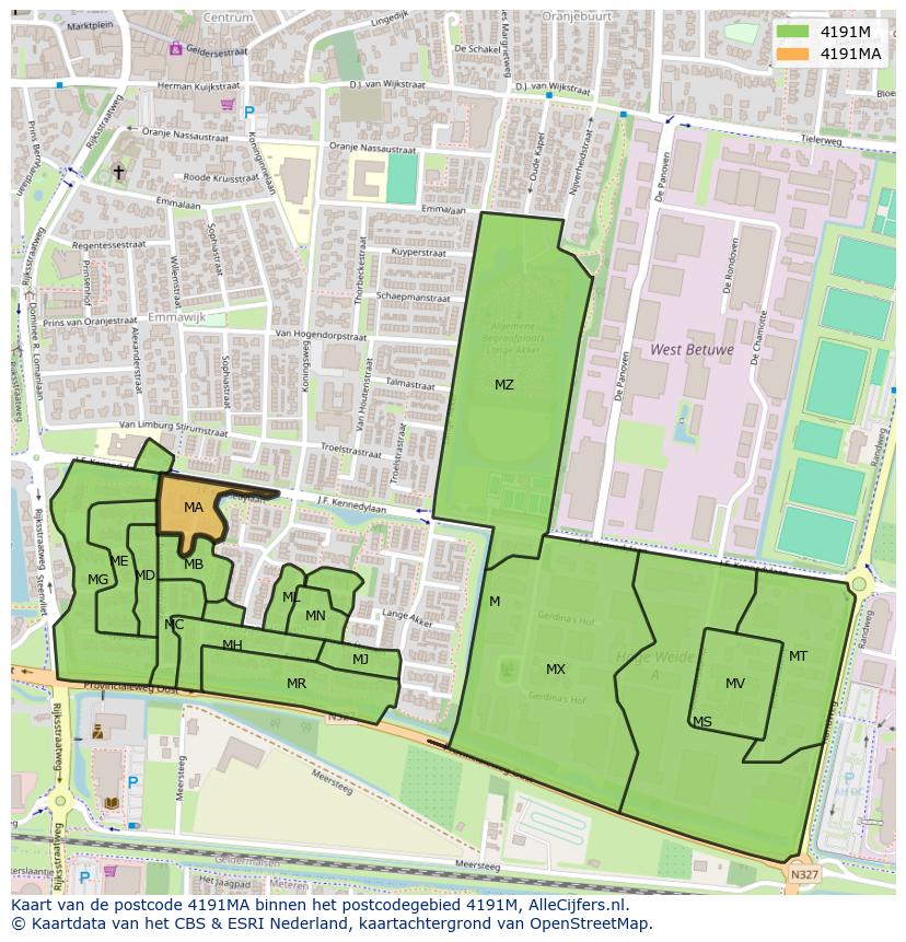 Afbeelding van het postcodegebied 4191 MA op de kaart.