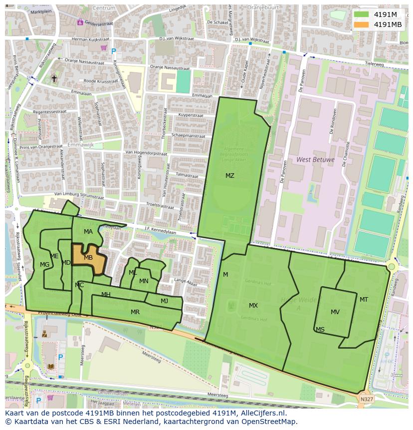 Afbeelding van het postcodegebied 4191 MB op de kaart.