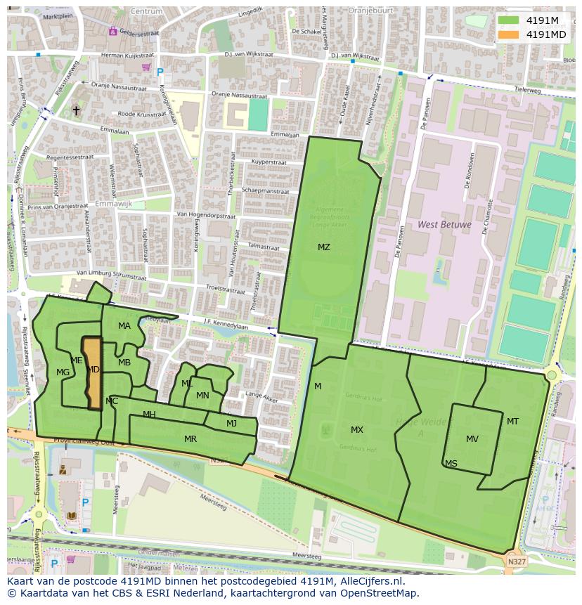 Afbeelding van het postcodegebied 4191 MD op de kaart.
