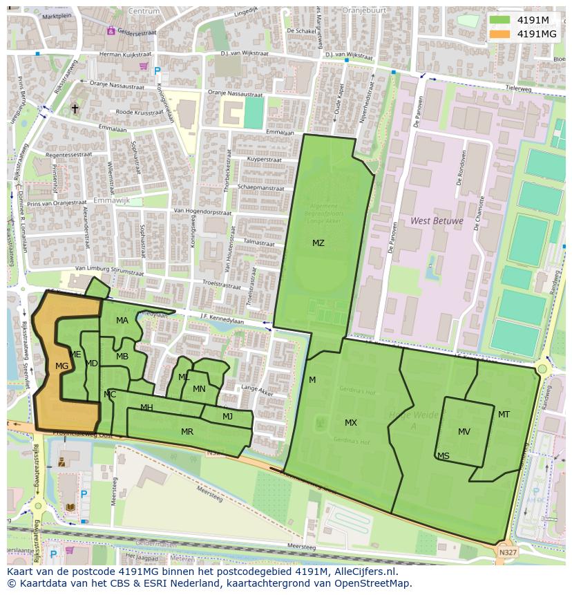 Afbeelding van het postcodegebied 4191 MG op de kaart.