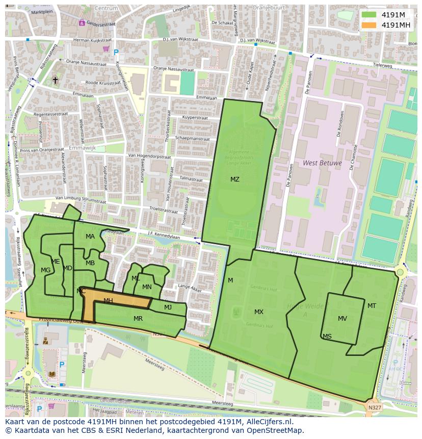 Afbeelding van het postcodegebied 4191 MH op de kaart.