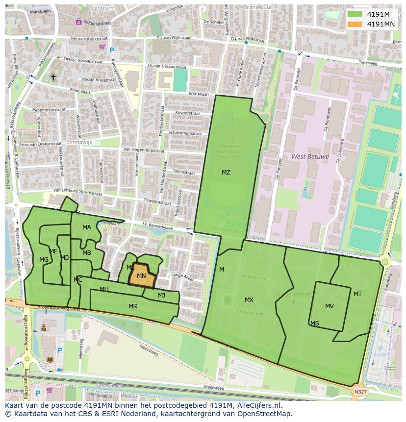 Afbeelding van het postcodegebied 4191 MN op de kaart.