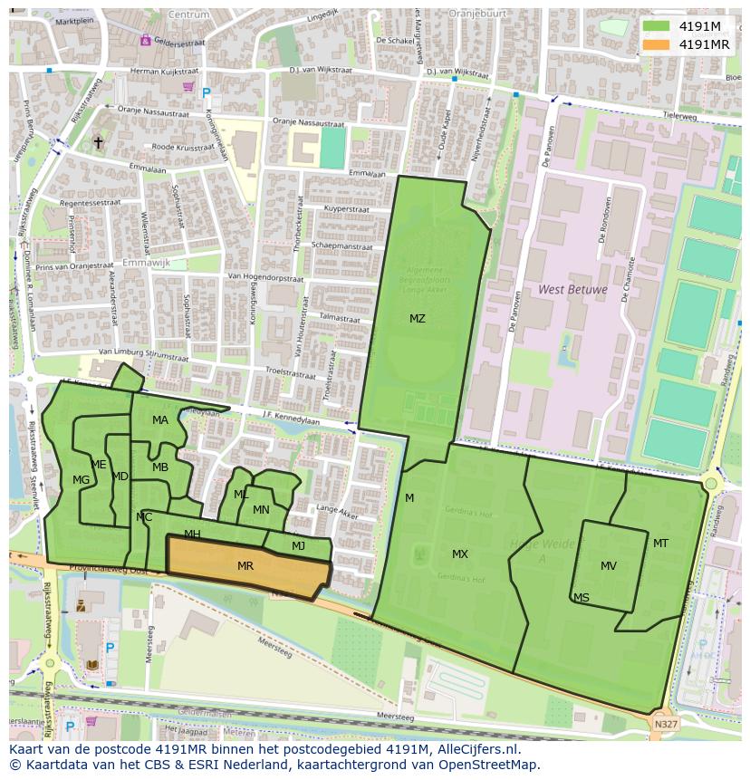 Afbeelding van het postcodegebied 4191 MR op de kaart.