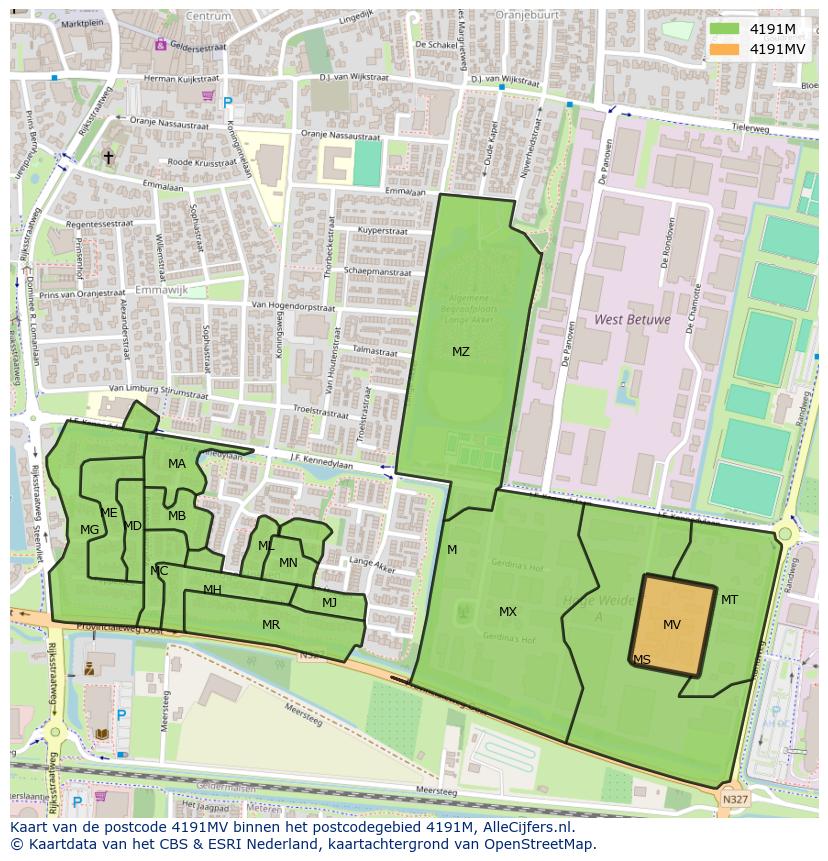 Afbeelding van het postcodegebied 4191 MV op de kaart.