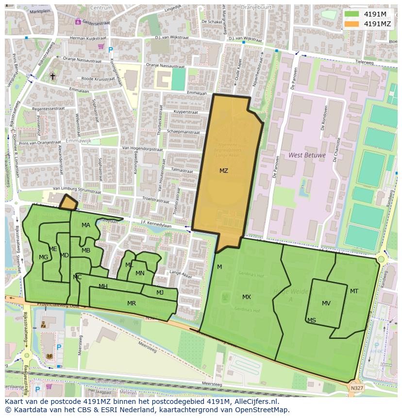Afbeelding van het postcodegebied 4191 MZ op de kaart.