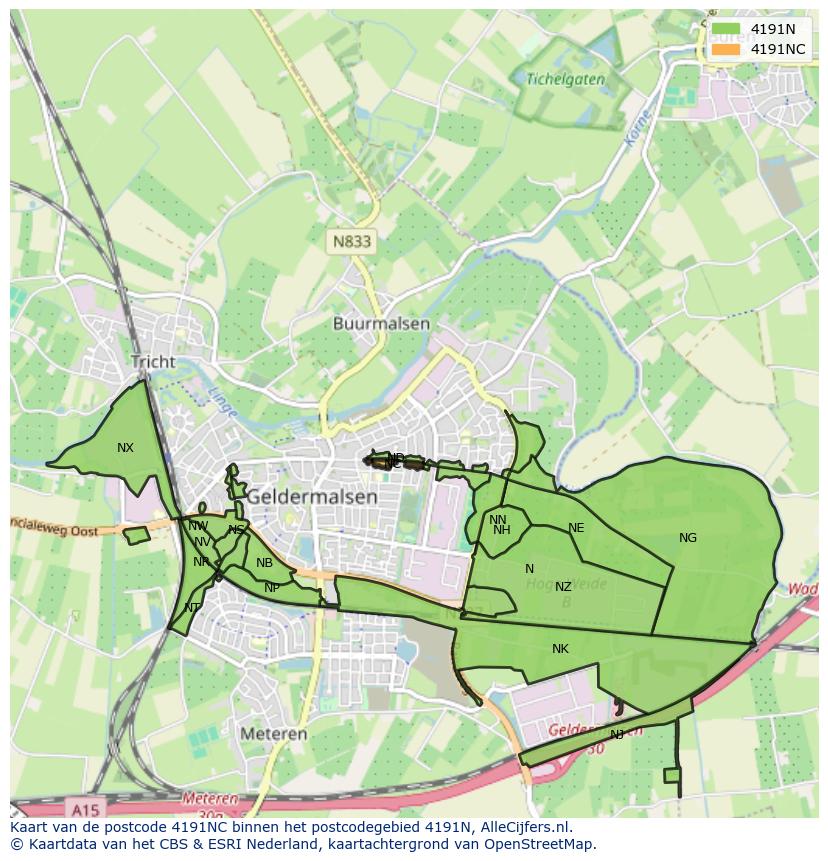 Afbeelding van het postcodegebied 4191 NC op de kaart.