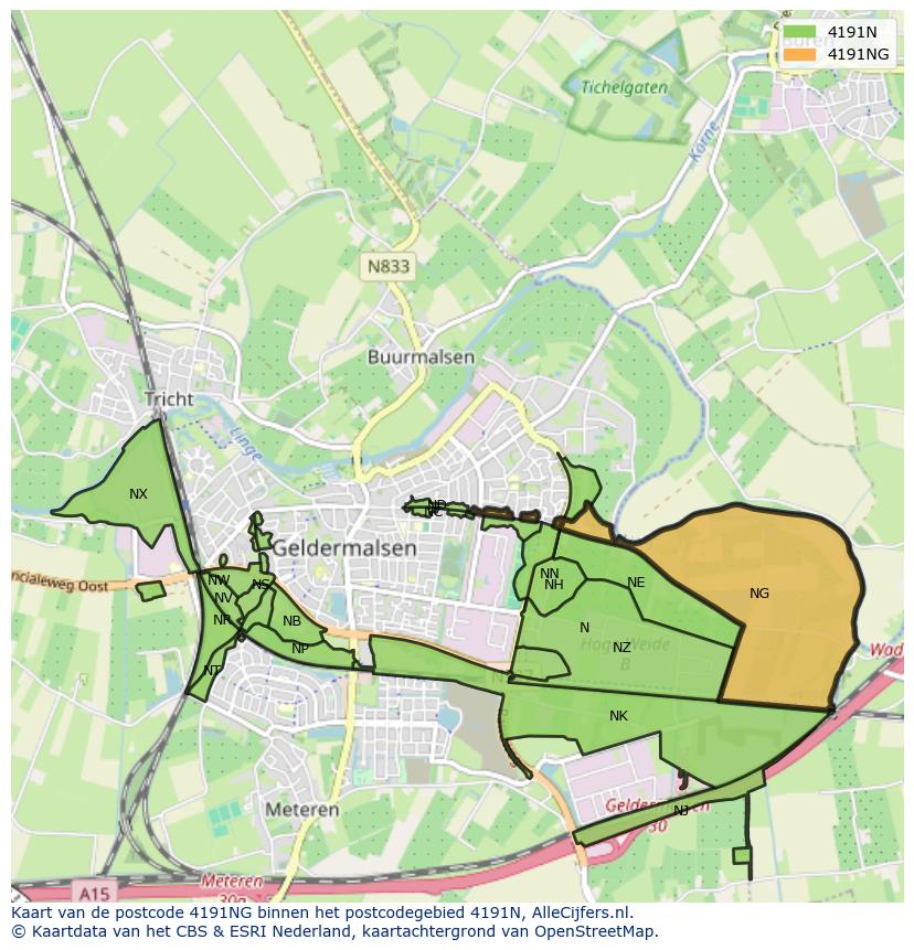 Afbeelding van het postcodegebied 4191 NG op de kaart.
