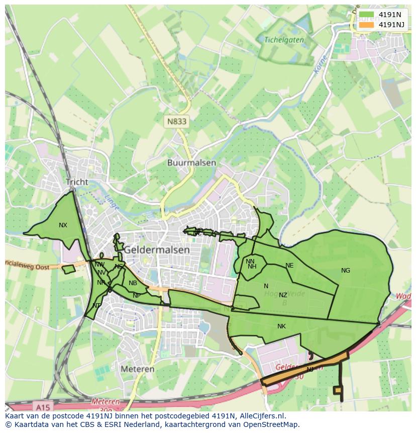 Afbeelding van het postcodegebied 4191 NJ op de kaart.