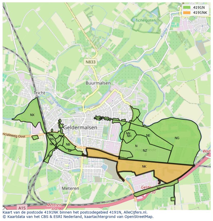 Afbeelding van het postcodegebied 4191 NK op de kaart.