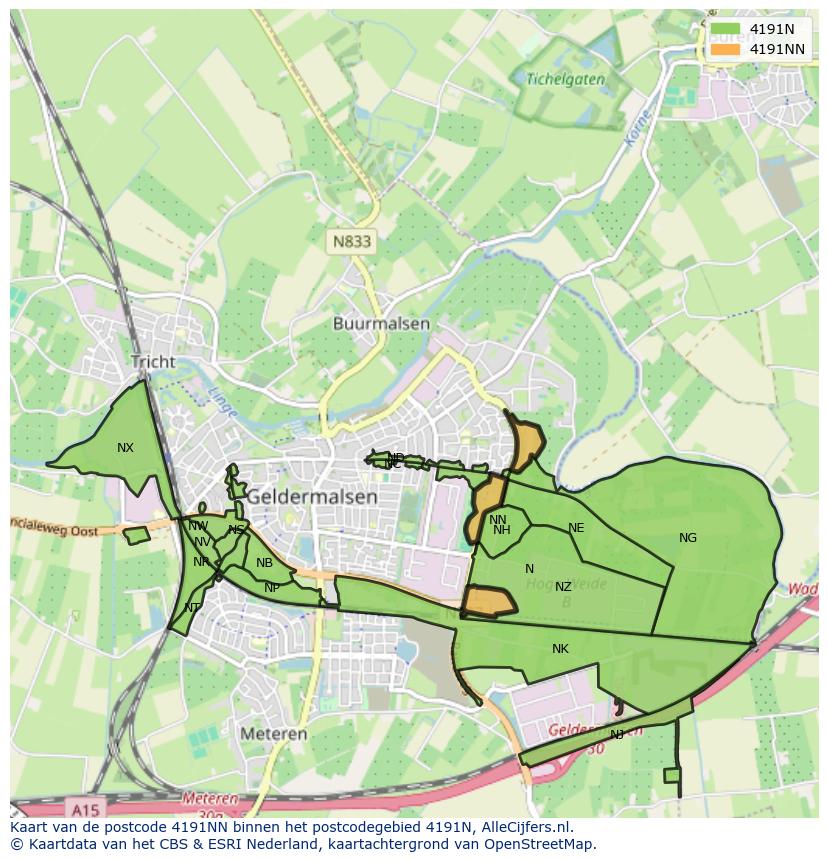 Afbeelding van het postcodegebied 4191 NN op de kaart.