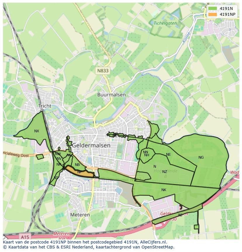 Afbeelding van het postcodegebied 4191 NP op de kaart.