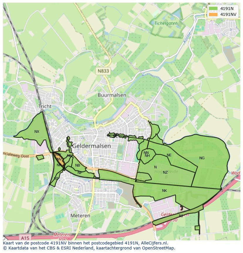 Afbeelding van het postcodegebied 4191 NV op de kaart.