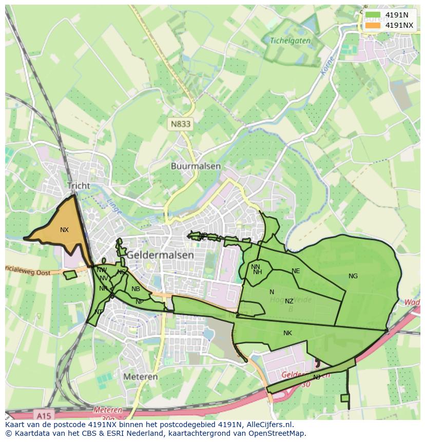 Afbeelding van het postcodegebied 4191 NX op de kaart.