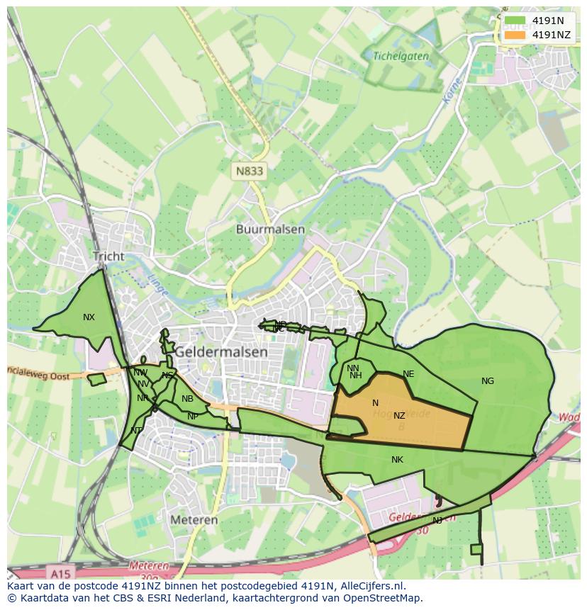 Afbeelding van het postcodegebied 4191 NZ op de kaart.
