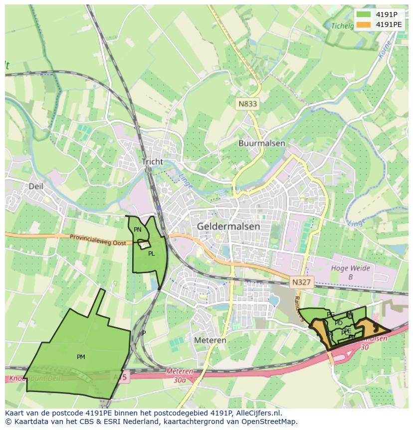 Afbeelding van het postcodegebied 4191 PE op de kaart.