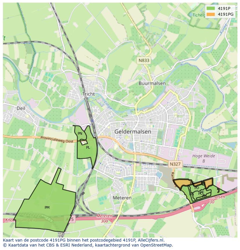 Afbeelding van het postcodegebied 4191 PG op de kaart.