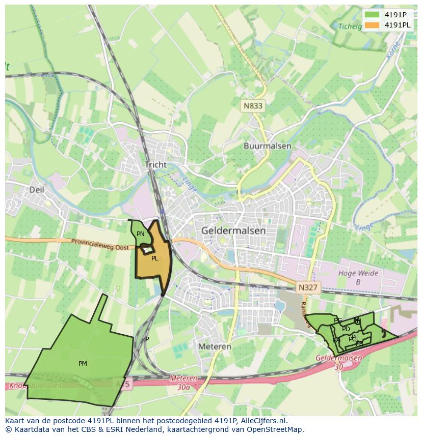 Afbeelding van het postcodegebied 4191 PL op de kaart.