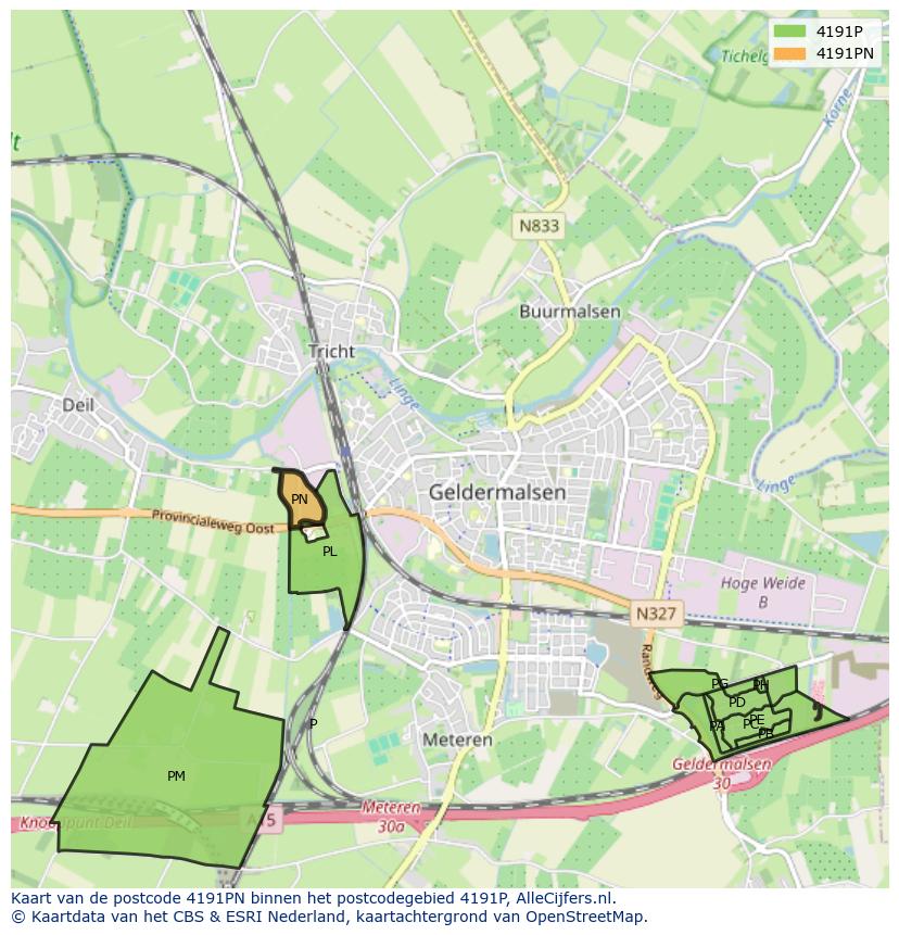 Afbeelding van het postcodegebied 4191 PN op de kaart.