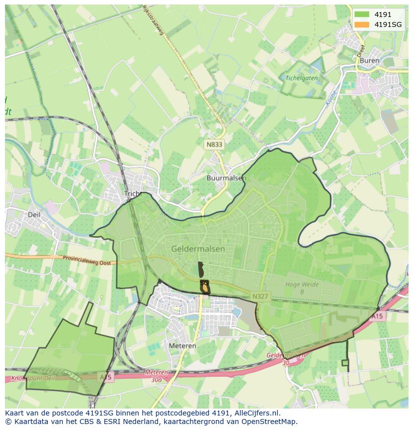 Afbeelding van het postcodegebied 4191 SG op de kaart.