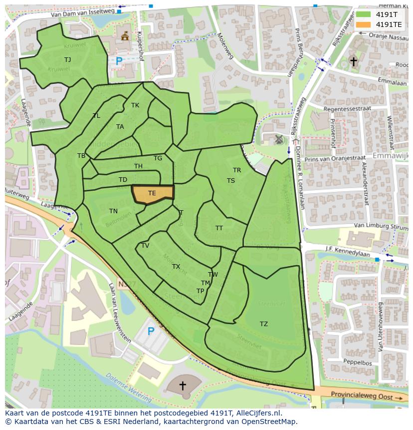 Afbeelding van het postcodegebied 4191 TE op de kaart.