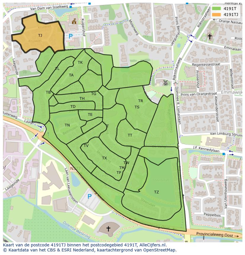 Afbeelding van het postcodegebied 4191 TJ op de kaart.
