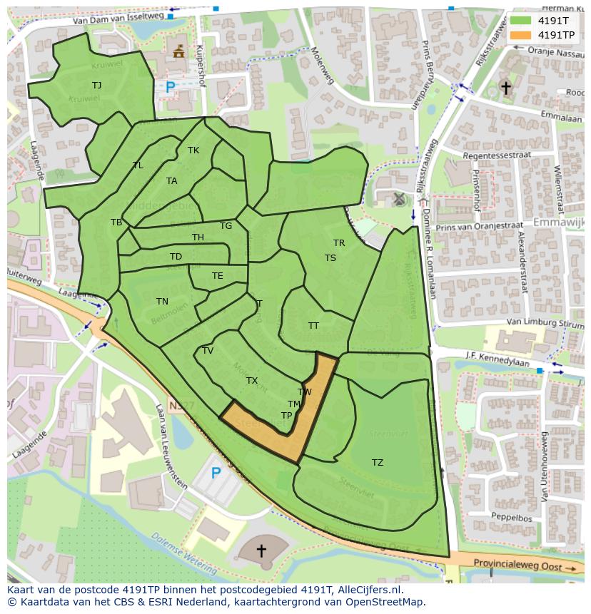 Afbeelding van het postcodegebied 4191 TP op de kaart.