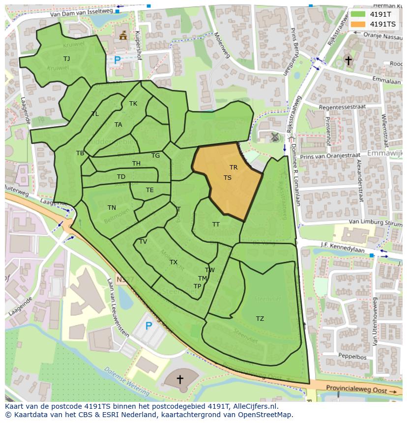 Afbeelding van het postcodegebied 4191 TS op de kaart.