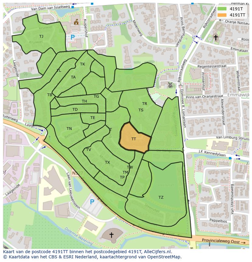 Afbeelding van het postcodegebied 4191 TT op de kaart.